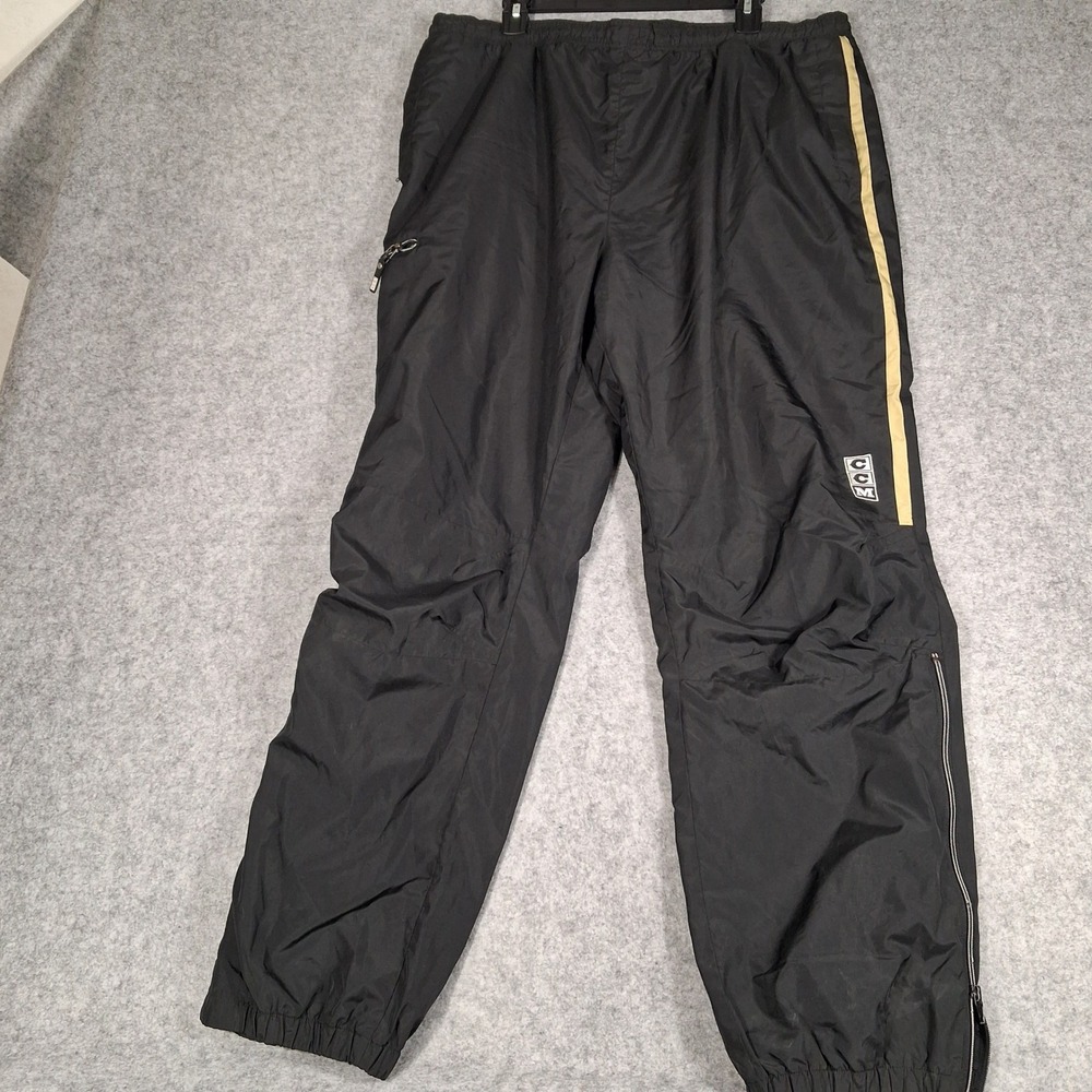 CCM Track Pants Mens XL Black Gold‎ Stripe Mesh Lined Athletic Warm Up Hockey